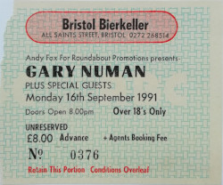 Gary Numan Bristol Bierkeller Ticket 1991